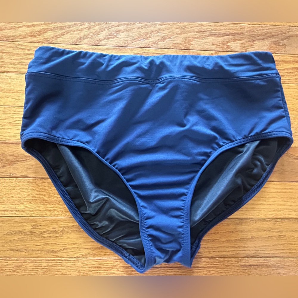 Lands' End Swim Bottom Women’s Size 14 Navy Blue High Waisted Bikini UPF 50